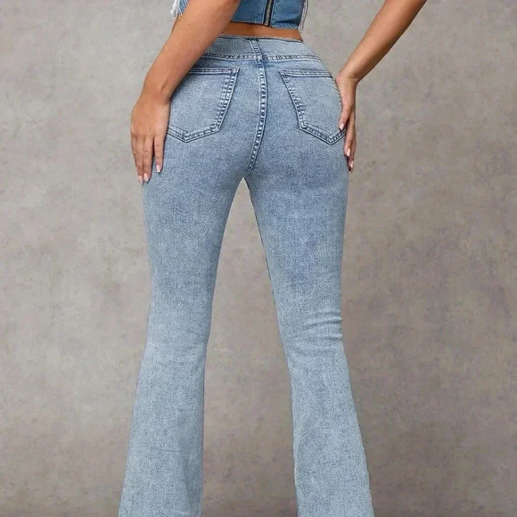 Medium Wash Party Women's Blue Skinny Stretchy Flared Denim Jeans - Picture 2 of 7